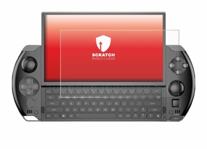 Immagine del dispositivo GPD Win 4 con un'ampia varietà di protezioni per lo schermo.