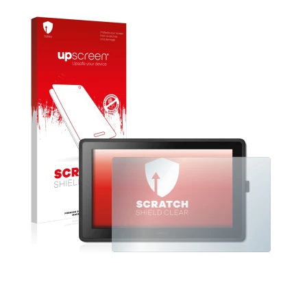 Parte frontale di una confezione del prodotto con il logo del marchio upscreen. Accanto è raffigurato il dispositivo Wacom Cin