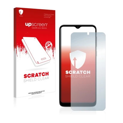 Parte frontale di una confezione del prodotto con il logo del marchio upscreen. Accanto è raffigurato il dispositivo Motorola