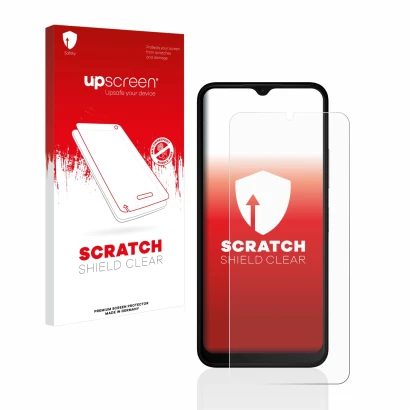 Parte frontale di una confezione del prodotto con il logo del marchio upscreen. Accanto è raffigurato il dispositivo Nokia C32