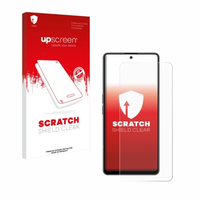 Parte frontale di una confezione del prodotto con il logo del marchio upscreen. Accanto è raffigurato il dispositivo OnePlus N