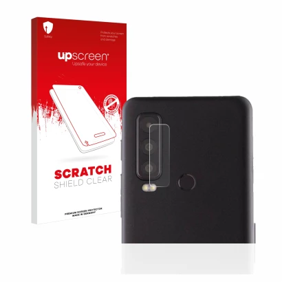 Parte frontale di una confezione del prodotto con il logo del marchio upscreen. Accanto è raffigurato il dispositivo Caterpill