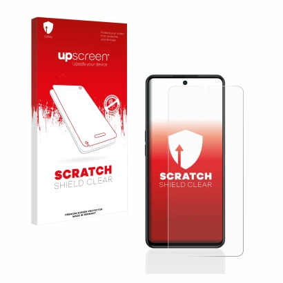 Parte frontale di una confezione del prodotto con il logo del marchio upscreen. Accanto è raffigurato il dispositivo Oppo A98 
