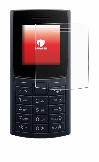 Immagine del dispositivo Nokia 110 4G (2023) con un'ampia varietà di protezioni per lo schermo.