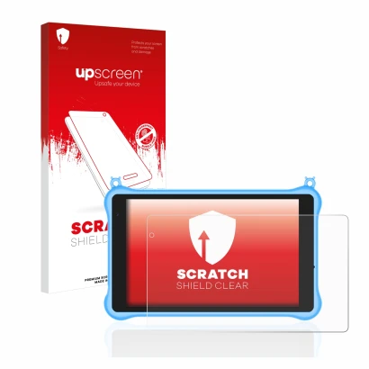 Parte frontale di una confezione del prodotto con il logo del marchio upscreen. Accanto è raffigurato il dispositivo Blackview