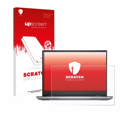 Parte frontale di una confezione del prodotto con il logo del marchio upscreen. Accanto è raffigurato il dispositivo Dell Prec