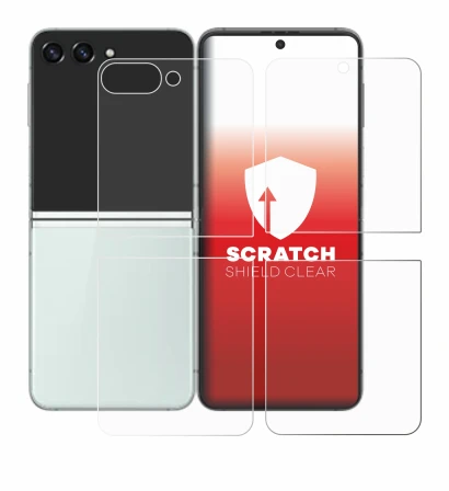 Immagine del dispositivo Samsung Galaxy Z Flip 5 (Fronte+Retro) con un'ampia varietà di protezioni per lo schermo.