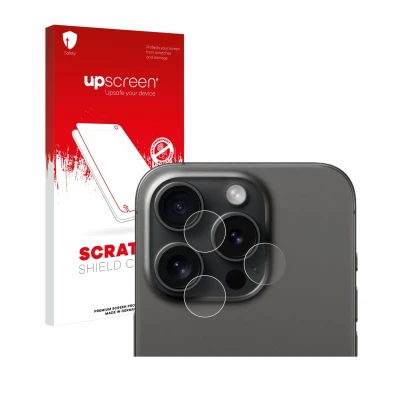 Parte frontale di una confezione del prodotto con il logo del marchio upscreen. Accanto è raffigurato il dispositivo Apple iPh