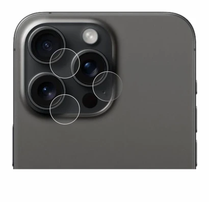 Immagine del dispositivo Apple iPhone 15 Pro Max (SOLO Fotocamera) con un'ampia varietà di protezioni per lo schermo.