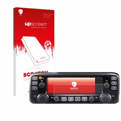 Parte frontale di una confezione del prodotto con il logo del marchio upscreen. Accanto è raffigurato il dispositivo Icom IC-2
