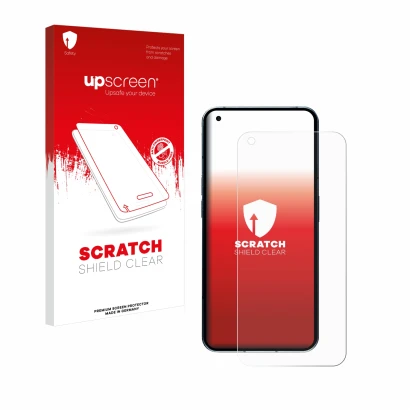 Parte frontale di una confezione del prodotto con il logo del marchio upscreen. Accanto è raffigurato il dispositivo Nothing P