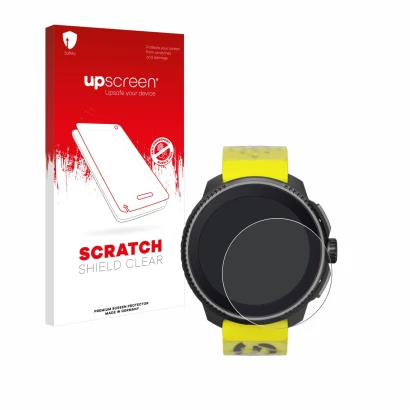 Parte frontale di una confezione del prodotto con il logo del marchio upscreen. Accanto è raffigurato il dispositivo Suunto Ra
