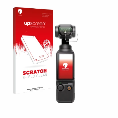 Parte frontale di una confezione del prodotto con il logo del marchio upscreen. Accanto è raffigurato il dispositivo DJI Osmo