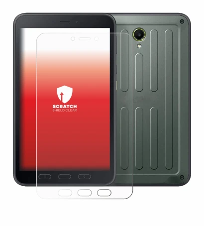 Immagine del dispositivo Samsung Galaxy Tab Active 5 (ritratto) con un'ampia varietà di protezioni per lo schermo.