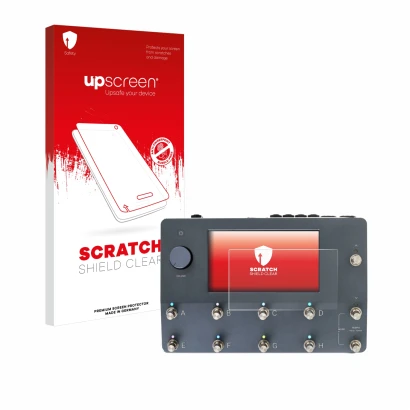 Parte frontale di una confezione del prodotto con il logo del marchio upscreen. Accanto è raffigurato il dispositivo Neural DS