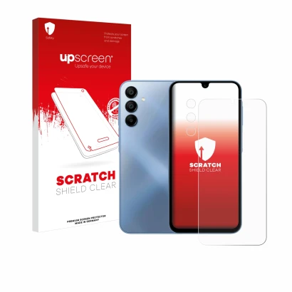 Parte frontale di una confezione del prodotto con il logo del marchio upscreen. Accanto è raffigurato il dispositivo Samsung G