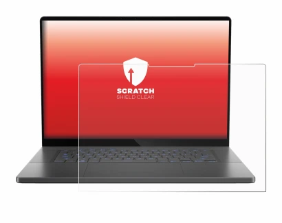 Immagine del dispositivo ASUS ROG Zephyrus G16 2024 con un'ampia varietà di protezioni per lo schermo.