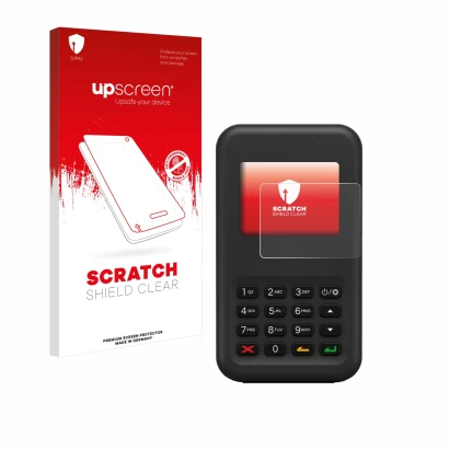 Parte frontale di una confezione del prodotto con il logo del marchio upscreen. Accanto è raffigurato il dispositivo Shopify W