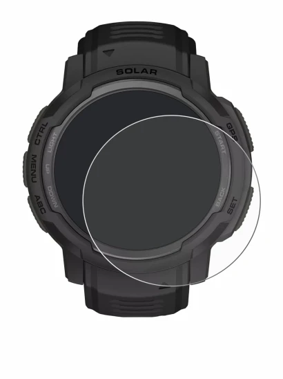 Immagine del dispositivo Garmin Instinct Crossover Solar con un'ampia varietà di protezioni per lo schermo.