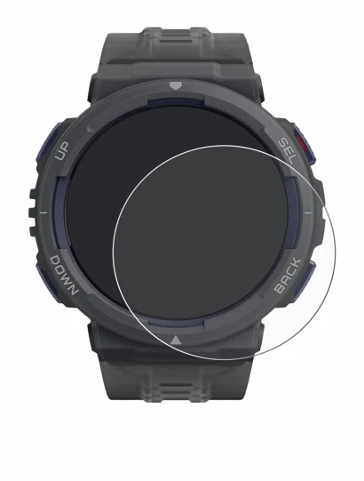 Immagine del dispositivo Amazfit Active Edge con un'ampia varietà di protezioni per lo schermo.