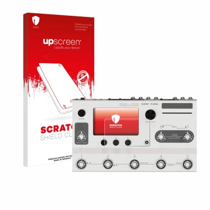 Parte frontale di una confezione del prodotto con il logo del marchio upscreen. Accanto è raffigurato il dispositivo Hotone Am