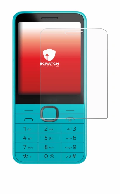 Immagine del dispositivo Nokia 235 4G (2024) con un'ampia varietà di protezioni per lo schermo.