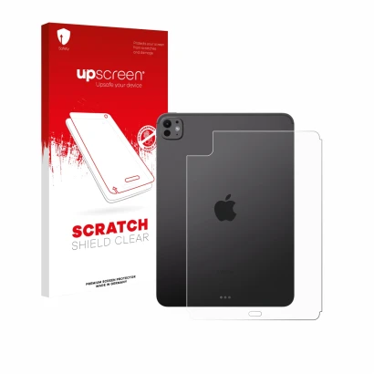 Parte frontale di una confezione del prodotto con il logo del marchio upscreen. Accanto è raffigurato il dispositivo Apple iPa