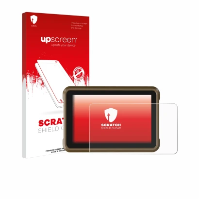 Parte frontale di una confezione del prodotto con il logo del marchio upscreen. Accanto è raffigurato il dispositivo Atomos Ni