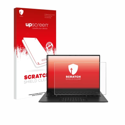 Parte frontale di una confezione del prodotto con il logo del marchio upscreen. Accanto è raffigurato il dispositivo ASUS ZenB