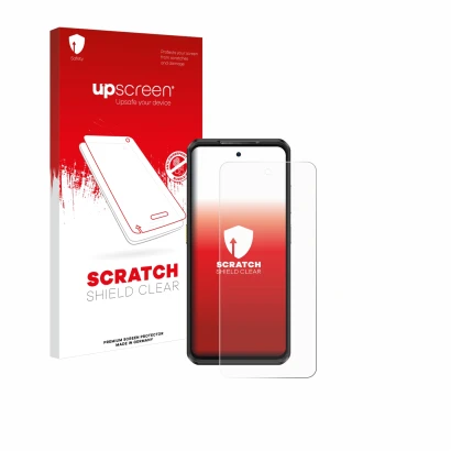 Parte frontale di una confezione del prodotto con il logo del marchio upscreen. Accanto è raffigurato il dispositivo Ulefone A