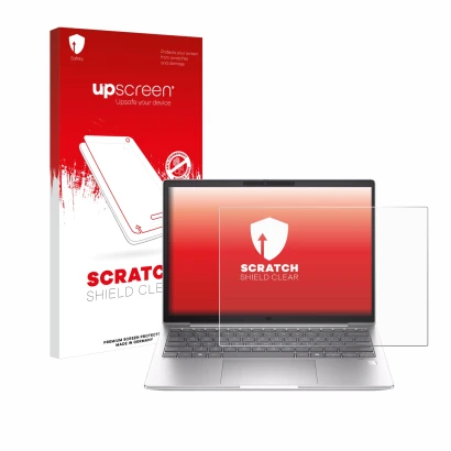 Parte frontale di una confezione del prodotto con il logo del marchio upscreen. Accanto è raffigurato il dispositivo HP EliteB