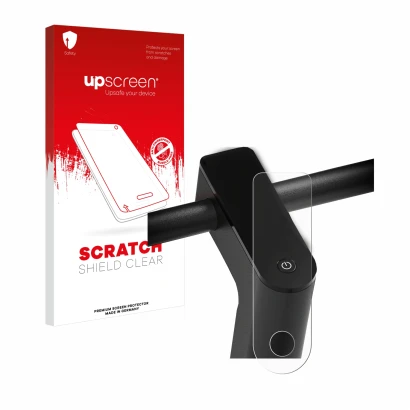 Parte frontale di una confezione del prodotto con il logo del marchio upscreen. Accanto è raffigurato il dispositivo Xiaomi Mi