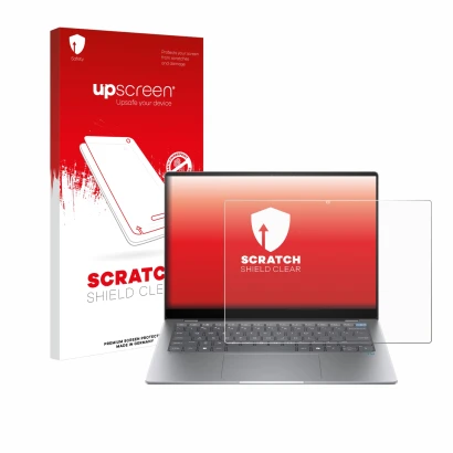 Parte frontale di una confezione del prodotto con il logo del marchio upscreen. Accanto è raffigurato il dispositivo HP OmniBo