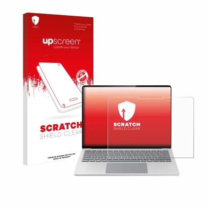 Parte frontale di una confezione del prodotto con il logo del marchio upscreen. Accanto è raffigurato il dispositivo Microsoft