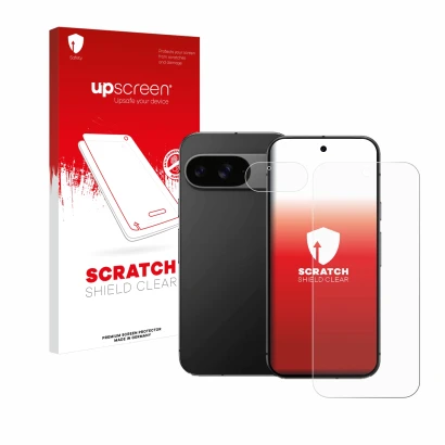 Parte frontale di una confezione del prodotto con il logo del marchio upscreen. Accanto è raffigurato il dispositivo Google Pi