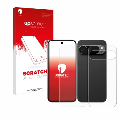 Parte frontale di una confezione del prodotto con il logo del marchio upscreen. Accanto è raffigurato il dispositivo Google Pi