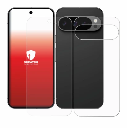 Immagine del dispositivo Google Pixel 9 Pro (Fronte+Retro) con un'ampia varietà di protezioni per lo schermo.