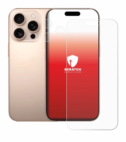 Immagine del dispositivo Apple iPhone 16 Pro Max (Fronte+Fotocamera) con un'ampia varietà di protezioni per lo schermo.