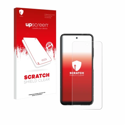 Parte frontale di una confezione del prodotto con il logo del marchio upscreen. Accanto è raffigurato il dispositivo HMD Fusio