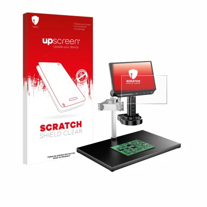 Parte frontale di una confezione del prodotto con il logo del marchio upscreen. Accanto è raffigurato il dispositivo Tomlov TM