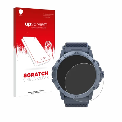 Parte frontale di una confezione del prodotto con il logo del marchio upscreen. Accanto è raffigurato il dispositivo Coros Ver