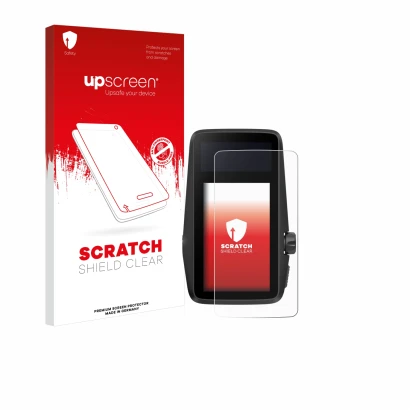 Parte frontale di una confezione del prodotto con il logo del marchio upscreen. Accanto è raffigurato il dispositivo Coros Dur