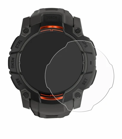 Immagine del dispositivo Garmin Instinct 3 Solar (45 mm) con un'ampia varietà di protezioni per lo schermo.