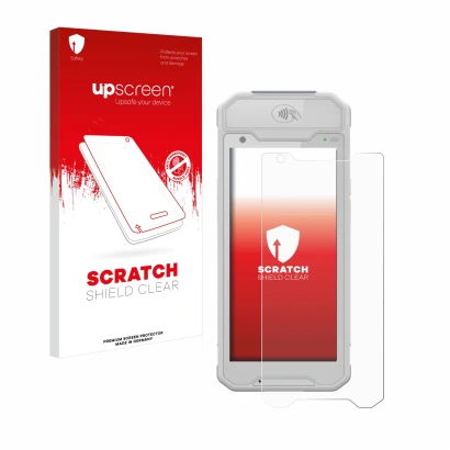 Parte frontale di una confezione del prodotto con il logo del marchio upscreen. Accanto è raffigurato il dispositivo Dojo Pock