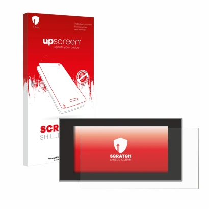 Parte frontale di una confezione del prodotto con il logo del marchio upscreen. Accanto è raffigurato il dispositivo Audi A4 A