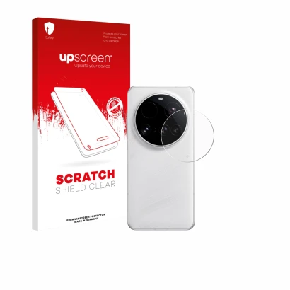 Parte frontale di una confezione del prodotto con il logo del marchio upscreen. Accanto è raffigurato il dispositivo Xiaomi 15