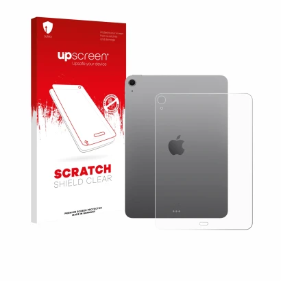 Parte frontale di una confezione del prodotto con il logo del marchio upscreen. Accanto è raffigurato il dispositivo Apple iPa