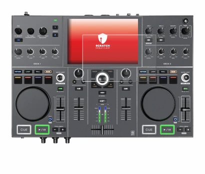 Immagine del dispositivo Denon DJ Prime Go+ con un'ampia varietà di protezioni per lo schermo.