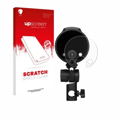 Parte frontale di una confezione del prodotto con il logo del marchio upscreen. Accanto è raffigurato il dispositivo Profoto A