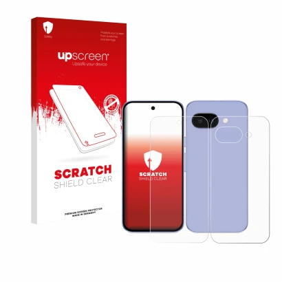 Parte frontale di una confezione del prodotto con il logo del marchio upscreen. Accanto è raffigurato il dispositivo Google Pi